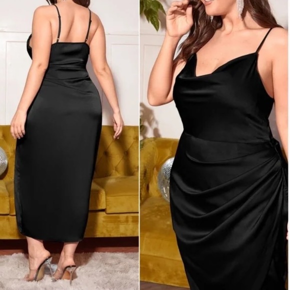 Plus  Green Formal Evening  Cami Satin Dress - Picture 4 of 8